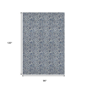 HomeRoots 8' X 10' Blue and Gray Floral Area Rug – Washable, Stain Resistant & UV Protected for Everyday Elegance 655034