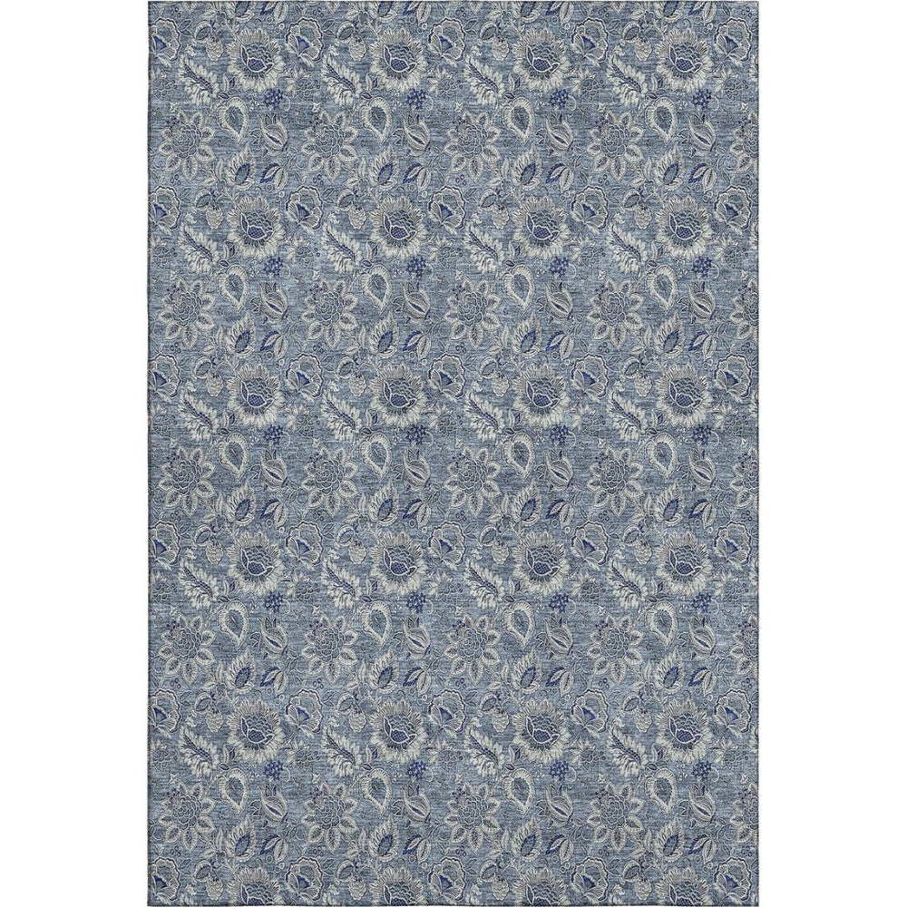 HomeRoots 8' X 10' Blue and Gray Floral Area Rug – Washable, Stain Resistant & UV Protected for Everyday Elegance 655034