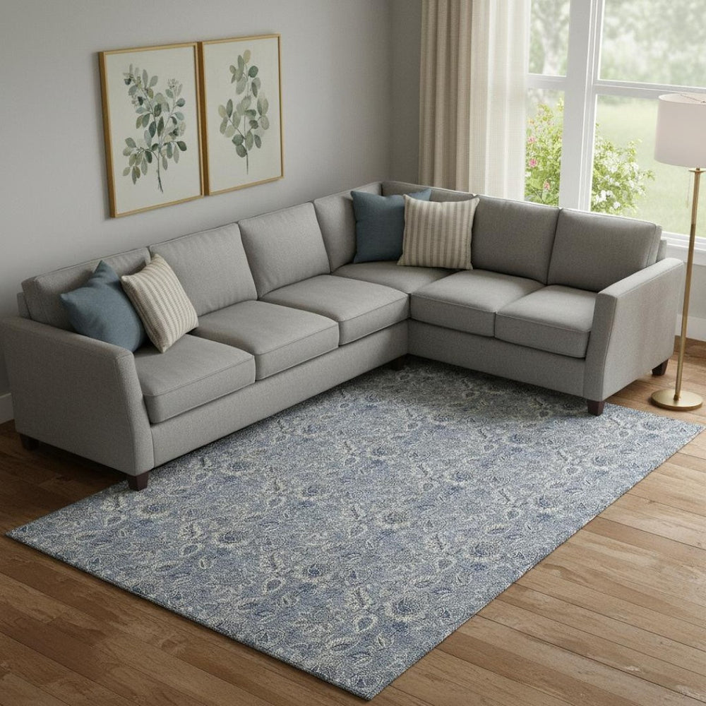 HomeRoots 8' X 10' Blue and Gray Floral Area Rug – Washable, Stain Resistant & UV Protected for Everyday Elegance 655034