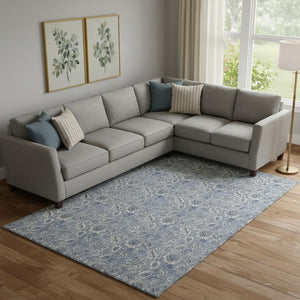 HomeRoots 8' X 10' Blue and Gray Floral Area Rug – Washable, Stain Resistant & UV Protected for Everyday Elegance 655034