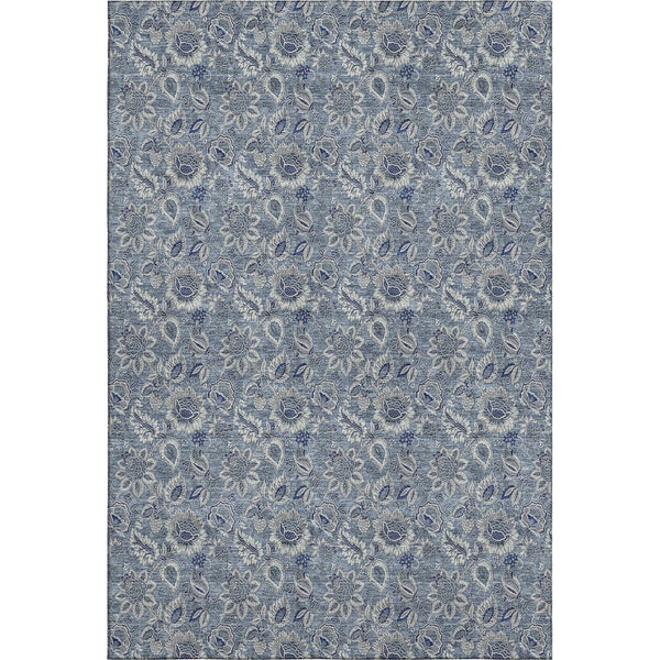 HomeRoots 10' Blue and Gray Floral Area Rug - Washable, UV-Protected, Stain-Resistant for High-Traffic Spaces 655036