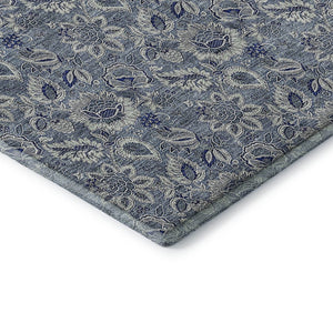 HomeRoots 10' Blue and Gray Floral Area Rug - Washable, UV-Protected, Stain-Resistant for High-Traffic Spaces 655036