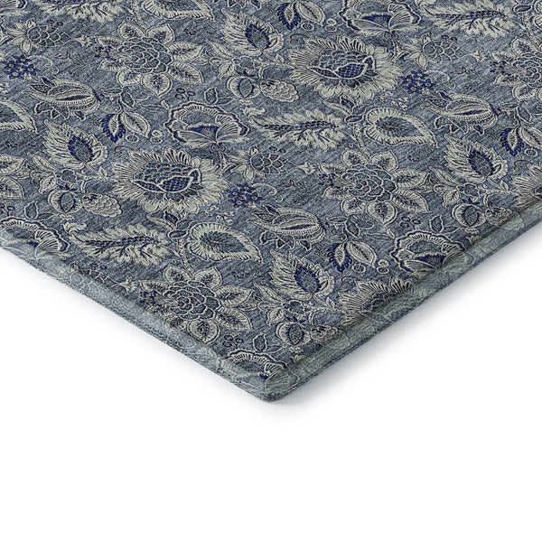 HomeRoots 10' Blue and Gray Floral Area Rug - Washable, UV-Protected, Stain-Resistant for High-Traffic Spaces 655036