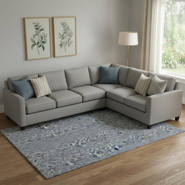 HomeRoots 10' Blue and Gray Floral Area Rug - Washable, UV-Protected, Stain-Resistant for High-Traffic Spaces 655036