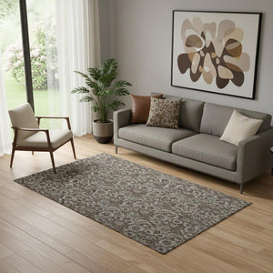HomeRoots 5' X 8' Chocolate and Gray Floral Area Rug - Soft, Durable, Washable with UV Protection for Homes 655038