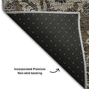 HomeRoots 5' X 8' Chocolate and Gray Floral Area Rug - Soft, Durable, Washable with UV Protection for Homes 655038