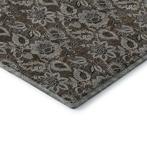 HomeRoots 5' X 8' Chocolate and Gray Floral Area Rug - Soft, Durable, Washable with UV Protection for Homes 655038