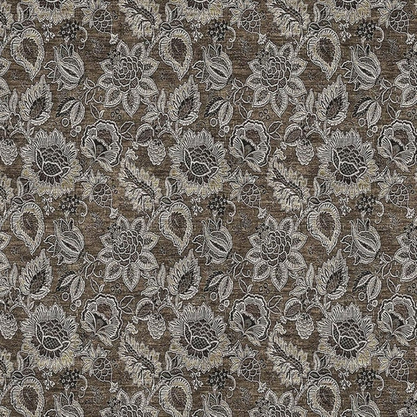 HomeRoots 5' X 8' Chocolate and Gray Floral Area Rug - Soft, Durable, Washable with UV Protection for Homes 655038