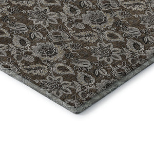 HomeRoots 8' Chocolate and Gray Floral Round Rug - Washable, UV Protected, Perfect for High-Traffic Areas! 655039