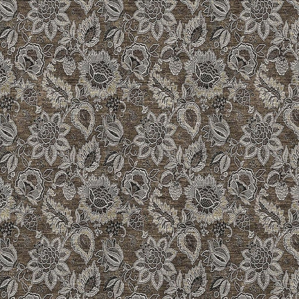 HomeRoots 8' X 10' Floral Area Rug in Chocolate and Gray - Washable, UV Protected, Perfect for High-Traffic Spaces! 655040