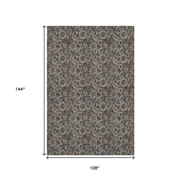 HomeRoots 9' X 12' Washable Floral Area Rug in Chocolate & Gray – UV Protected, Durable, Family-Friendly Design 655041
