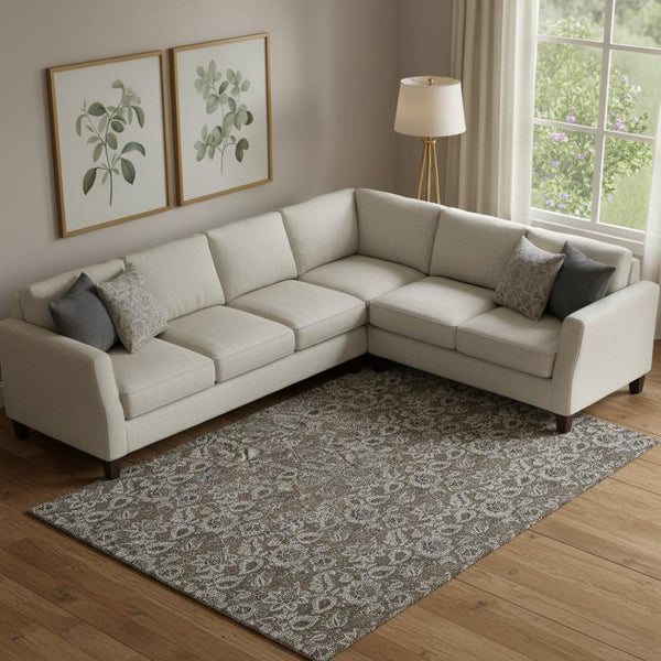 HomeRoots 9' X 12' Washable Floral Area Rug in Chocolate & Gray – UV Protected, Durable, Family-Friendly Design 655041