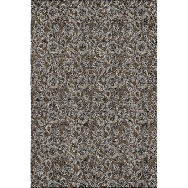 HomeRoots 9' X 12' Washable Floral Area Rug in Chocolate & Gray – UV Protected, Durable, Family-Friendly Design 655041