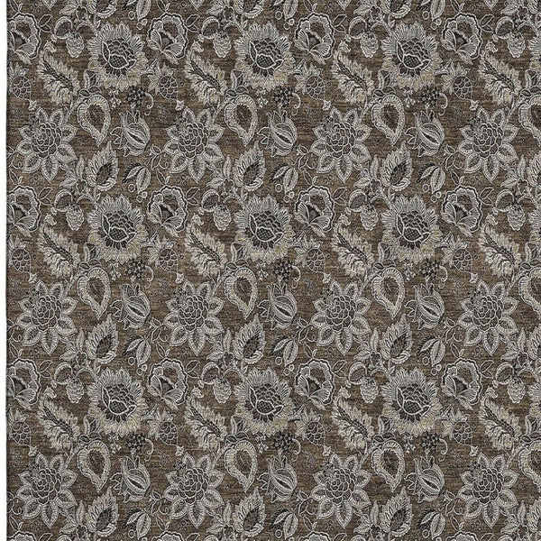 HomeRoots 9' X 12' Washable Floral Area Rug in Chocolate & Gray – UV Protected, Durable, Family-Friendly Design 655041