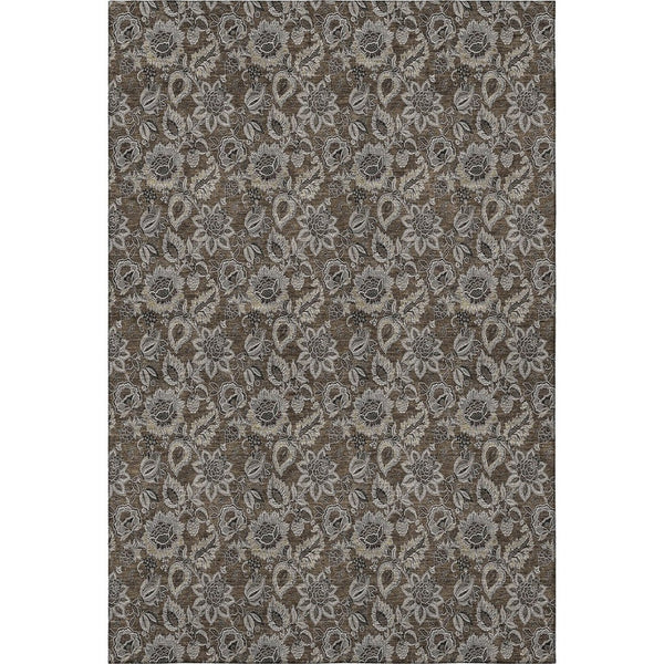 HomeRoots 9' X 12' Washable Floral Area Rug in Chocolate & Gray – UV Protected, Durable, Family-Friendly Design 655041