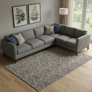 HomeRoots 10' X 14' Chocolate And Gray Floral Washable Area Rug - Durable, Stain-Resistant, UV Protected Elegance 655042