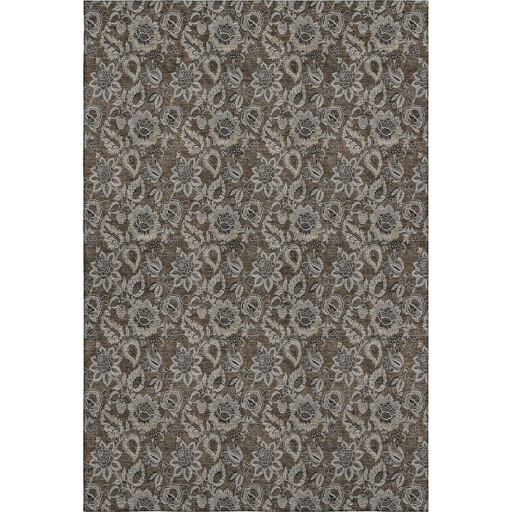 HomeRoots 10' X 14' Chocolate And Gray Floral Washable Area Rug - Durable, Stain-Resistant, UV Protected Elegance 655042