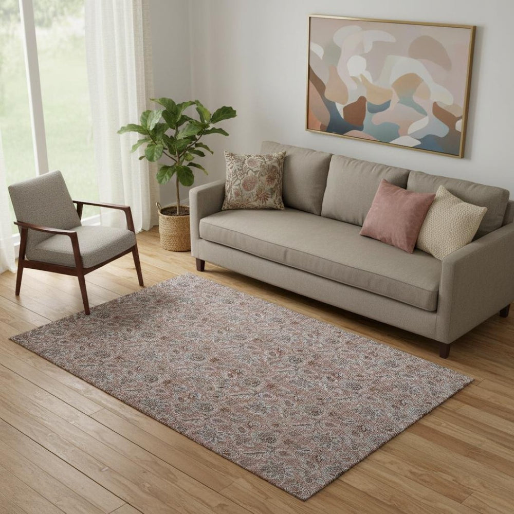 HomeRoots 5' X 8' Copper & Gray Floral Area Rug - Washable, Stain-Resistant, UV-Protected, Durable Style 655044