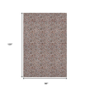 HomeRoots 8' X 10' Copper and Gray Floral Area Rug – Washable, UV Protected, Durable for High-Traffic Spaces 655046