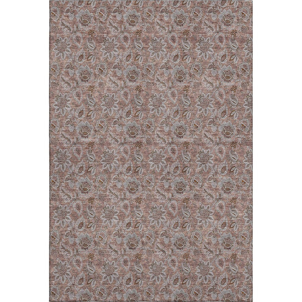 HomeRoots 8' X 10' Copper and Gray Floral Area Rug – Washable, UV Protected, Durable for High-Traffic Spaces 655046