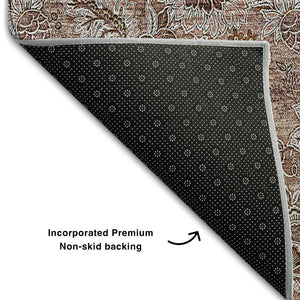 HomeRoots 8' X 10' Copper and Gray Floral Area Rug – Washable, UV Protected, Durable for High-Traffic Spaces 655046
