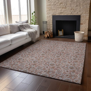 HomeRoots 8' X 10' Copper and Gray Floral Area Rug – Washable, UV Protected, Durable for High-Traffic Spaces 655046