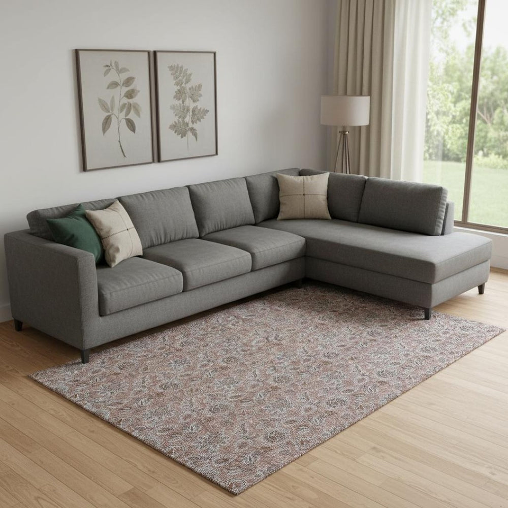 HomeRoots 8' X 10' Copper and Gray Floral Area Rug – Washable, UV Protected, Durable for High-Traffic Spaces 655046