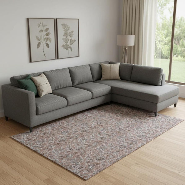 HomeRoots 8' X 10' Copper and Gray Floral Area Rug – Washable, UV Protected, Durable for High-Traffic Spaces 655046