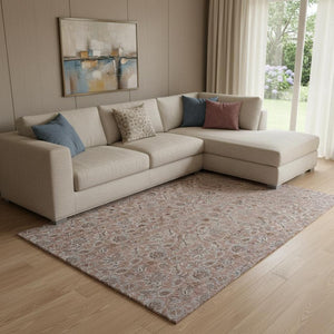 HomeRoots 9' X 12' Copper Floral Area Rug - Washable, UV Protected, Stain Resistant for Living & Dining Spaces 655047