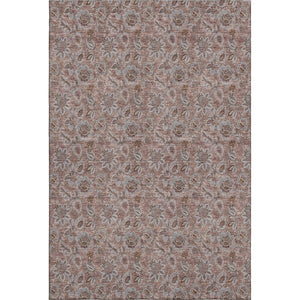 HomeRoots 9' X 12' Copper Floral Area Rug - Washable, UV Protected, Stain Resistant for Living & Dining Spaces 655047