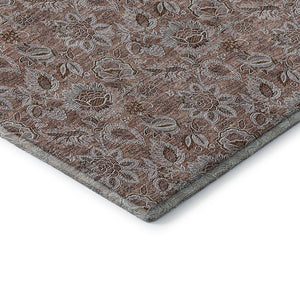 HomeRoots 9' X 12' Copper Floral Area Rug - Washable, UV Protected, Stain Resistant for Living & Dining Spaces 655047