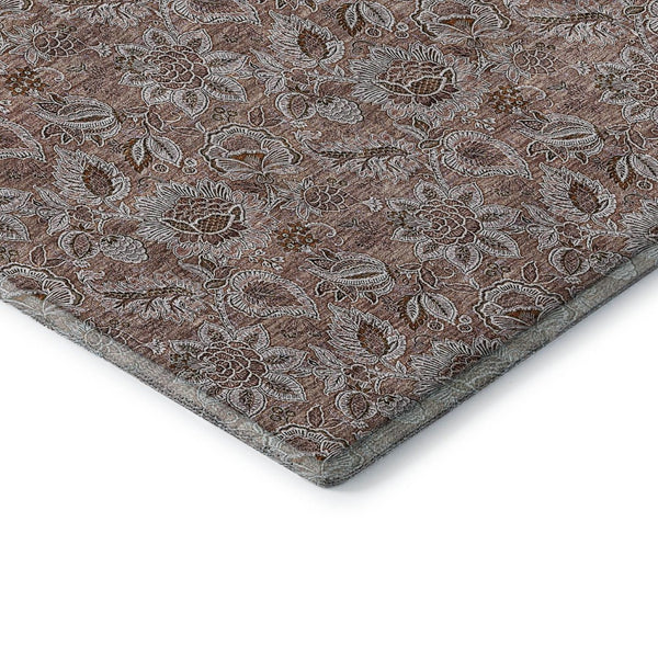 HomeRoots 9' X 12' Copper Floral Area Rug - Washable, UV Protected, Stain Resistant for Living & Dining Spaces 655047