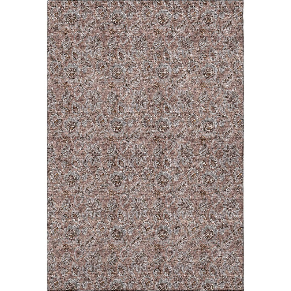 HomeRoots 9' X 12' Copper Floral Area Rug - Washable, UV Protected, Stain Resistant for Living & Dining Spaces 655047