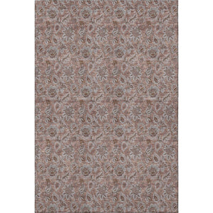 HomeRoots 9' X 12' Copper Floral Area Rug - Washable, UV Protected, Stain Resistant for Living & Dining Spaces 655047