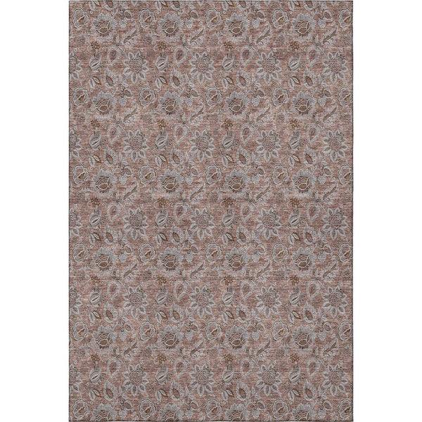 HomeRoots 9' X 12' Copper Floral Area Rug - Washable, UV Protected, Stain Resistant for Living & Dining Spaces 655047