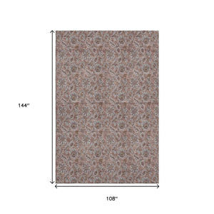 HomeRoots 9' X 12' Copper Floral Area Rug - Washable, UV Protected, Stain Resistant for Living & Dining Spaces 655047