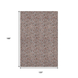 HomeRoots 10' Copper and Gray Floral Area Rug – Washable, UV-Protected, Stain-Resistant for Busy Homes! 655048