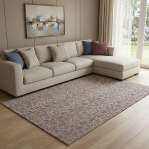 HomeRoots 10' Copper and Gray Floral Area Rug – Washable, UV-Protected, Stain-Resistant for Busy Homes! 655048