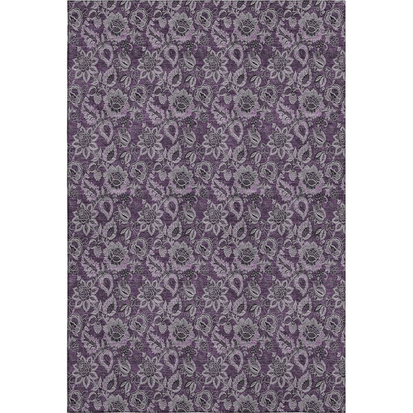 HomeRoots 5' X 8' Eggplant & Gray Floral Washable Area Rug - Stylish UV Protected, Stain Resistant for Any Room 655050