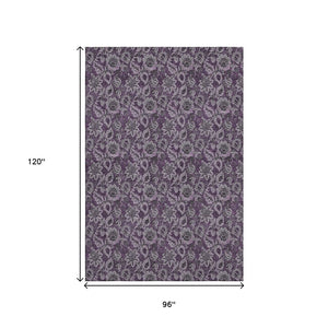 HomeRoots 8' X 10' Eggplant & Gray Floral Washable Rug with UV Protection – Perfect for Family Spaces & Style! 655052