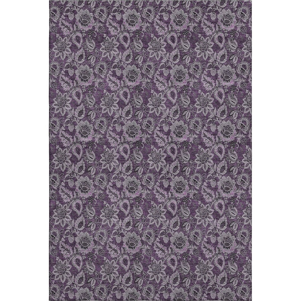 HomeRoots 8' X 10' Eggplant & Gray Floral Washable Rug with UV Protection – Perfect for Family Spaces & Style! 655052