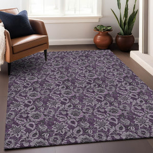 HomeRoots 8' X 10' Eggplant & Gray Floral Washable Rug with UV Protection – Perfect for Family Spaces & Style! 655052