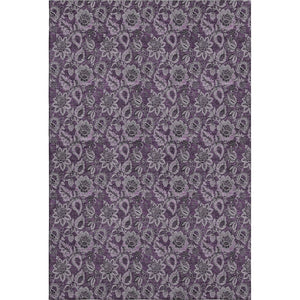 HomeRoots 9' X 12' Elegant Eggplant & Gray Floral Washable Area Rug with UV Protection for Busy Homes 655053