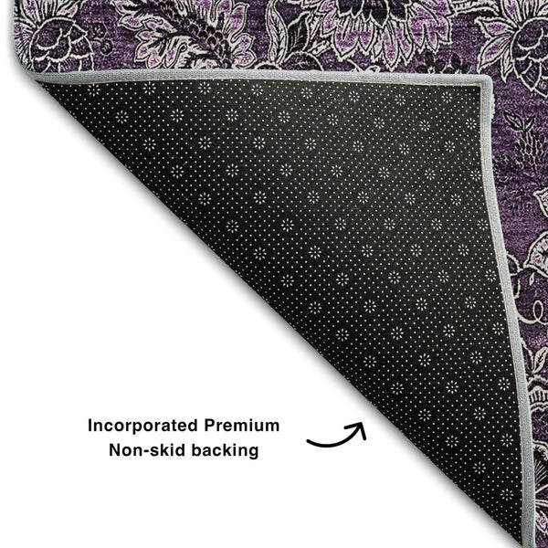 HomeRoots 9' X 12' Elegant Eggplant & Gray Floral Washable Area Rug with UV Protection for Busy Homes 655053