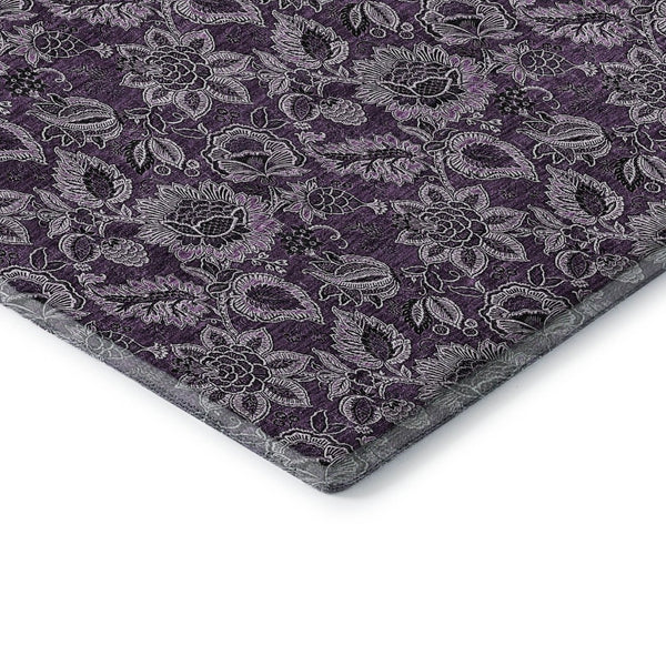 HomeRoots 9' X 12' Elegant Eggplant & Gray Floral Washable Area Rug with UV Protection for Busy Homes 655053
