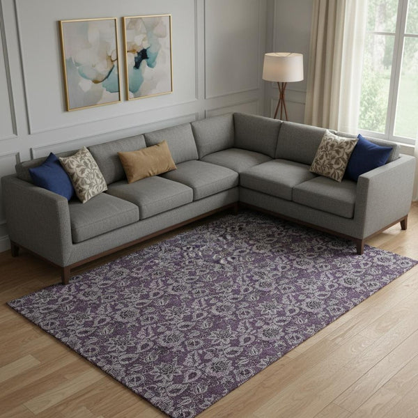 HomeRoots 9' X 12' Elegant Eggplant & Gray Floral Washable Area Rug with UV Protection for Busy Homes 655053