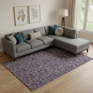 HomeRoots 10' X 14' Eggplant & Gray Floral Area Rug - Durable, Washable & UV-Protected for High-Traffic Homes 655054