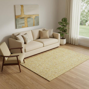 HomeRoots 5' X 8' Gold And Wheat Floral Area Rug – Stylish, Washable, UV-Protected for Homes with Kids & Pets 655056