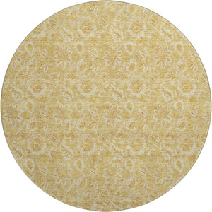 HomeRoots 8' Gold and Wheat Floral Washable Round Rug with UV Protection - Durable, Elegant, Easy Care Design! 655057