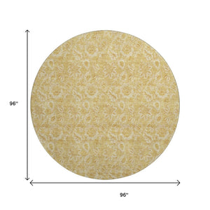 HomeRoots 8' Gold and Wheat Floral Washable Round Rug with UV Protection - Durable, Elegant, Easy Care Design! 655057
